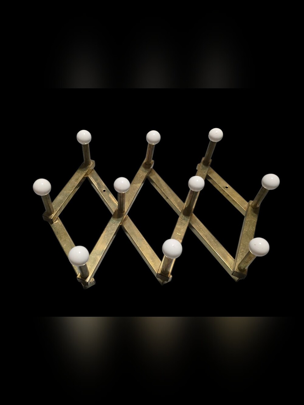 Vintage | Brass Expandable Wall Hook Rack with White Ceramic Knobs